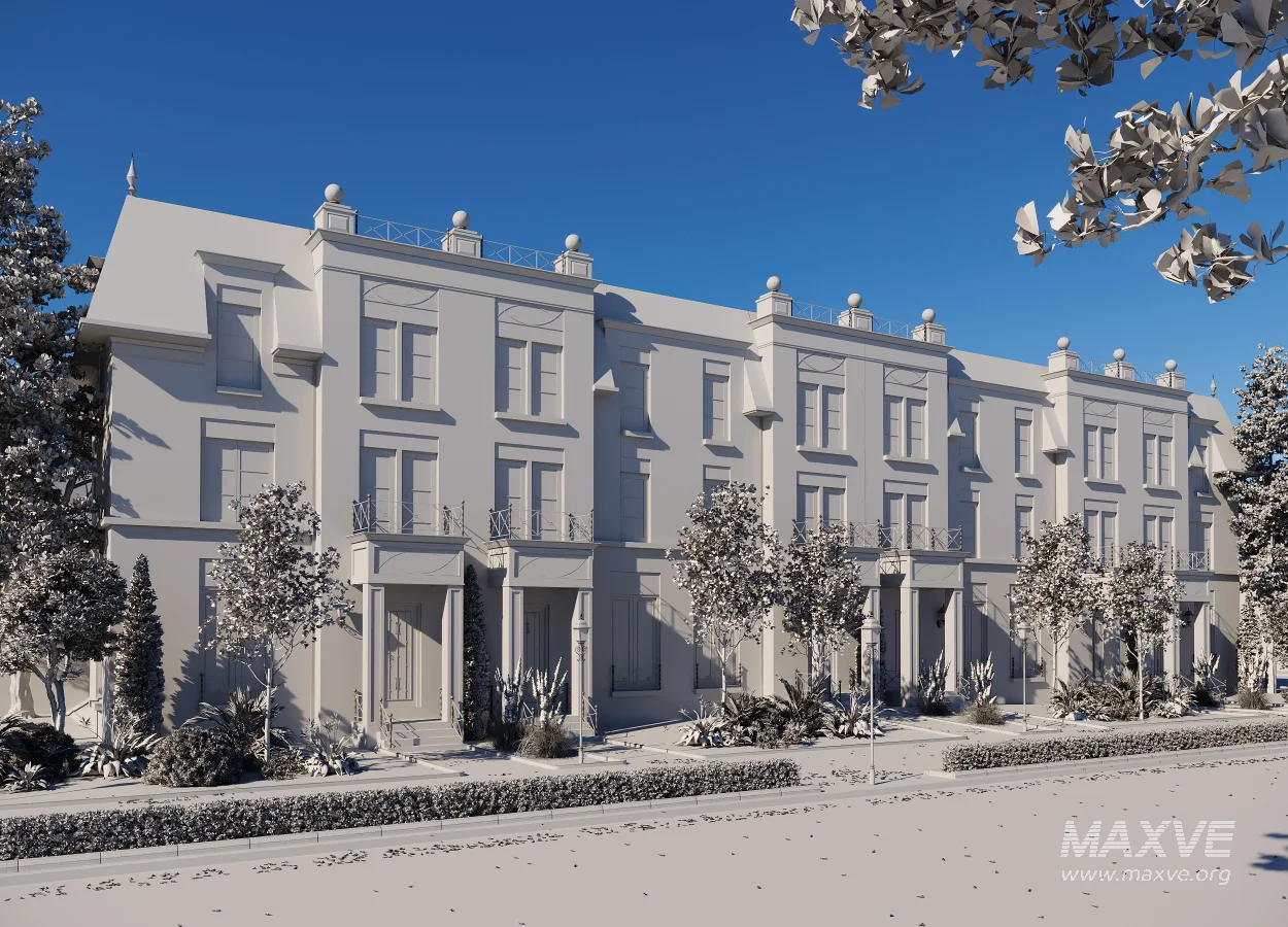 Neoclassical Townhouse Exterior Visualization – Full 3D Scene - Image 1