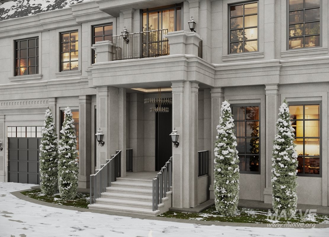 Neoclassical Villa Exterior Full 3D Scene Summer and Winter - Image 6