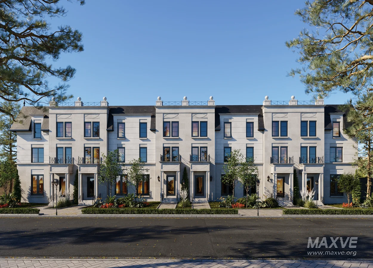 Neoclassical Townhouse Exterior Visualization – Full 3D Scene - Image 5