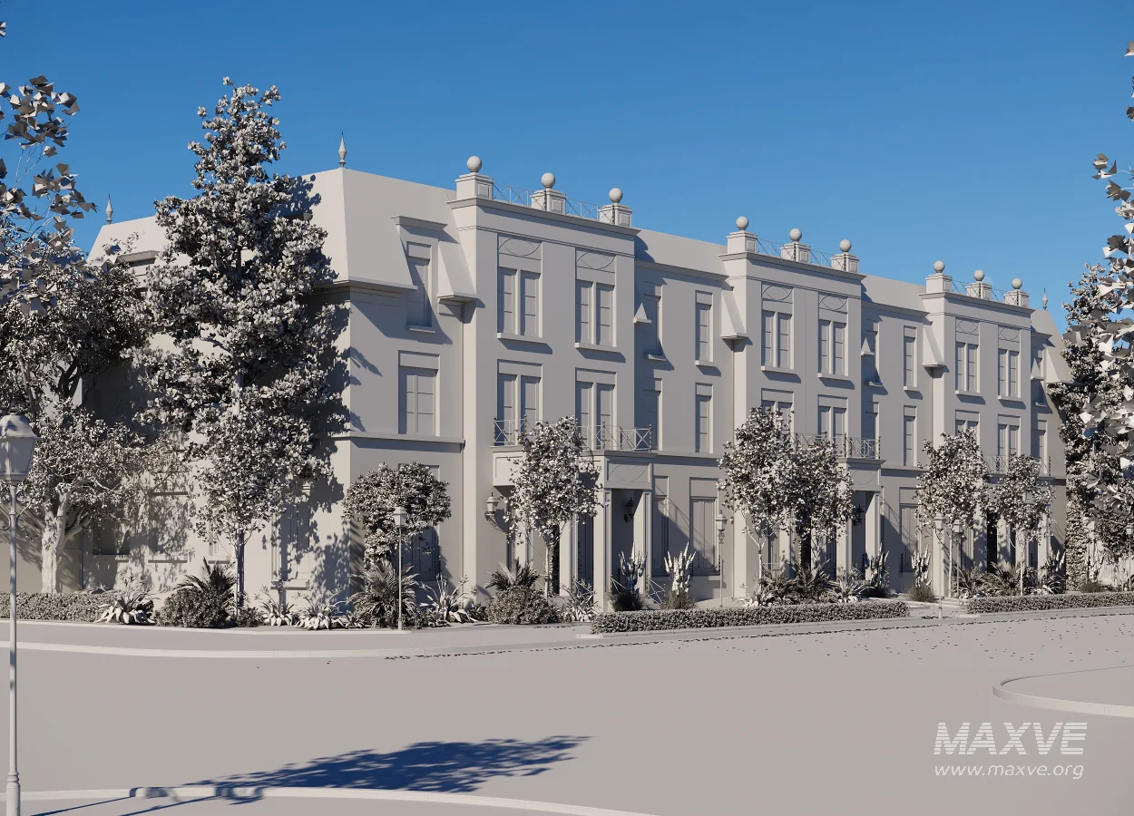 Neoclassical Townhouse Exterior Visualization – Full 3D Scene - Image 6