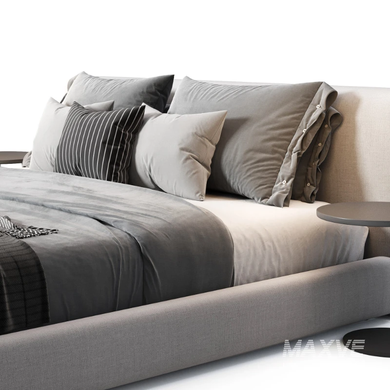 Amabilis Gray Cotton Linen Gray Fabric Contemporary Rectangular Headboard Bed - Image 5