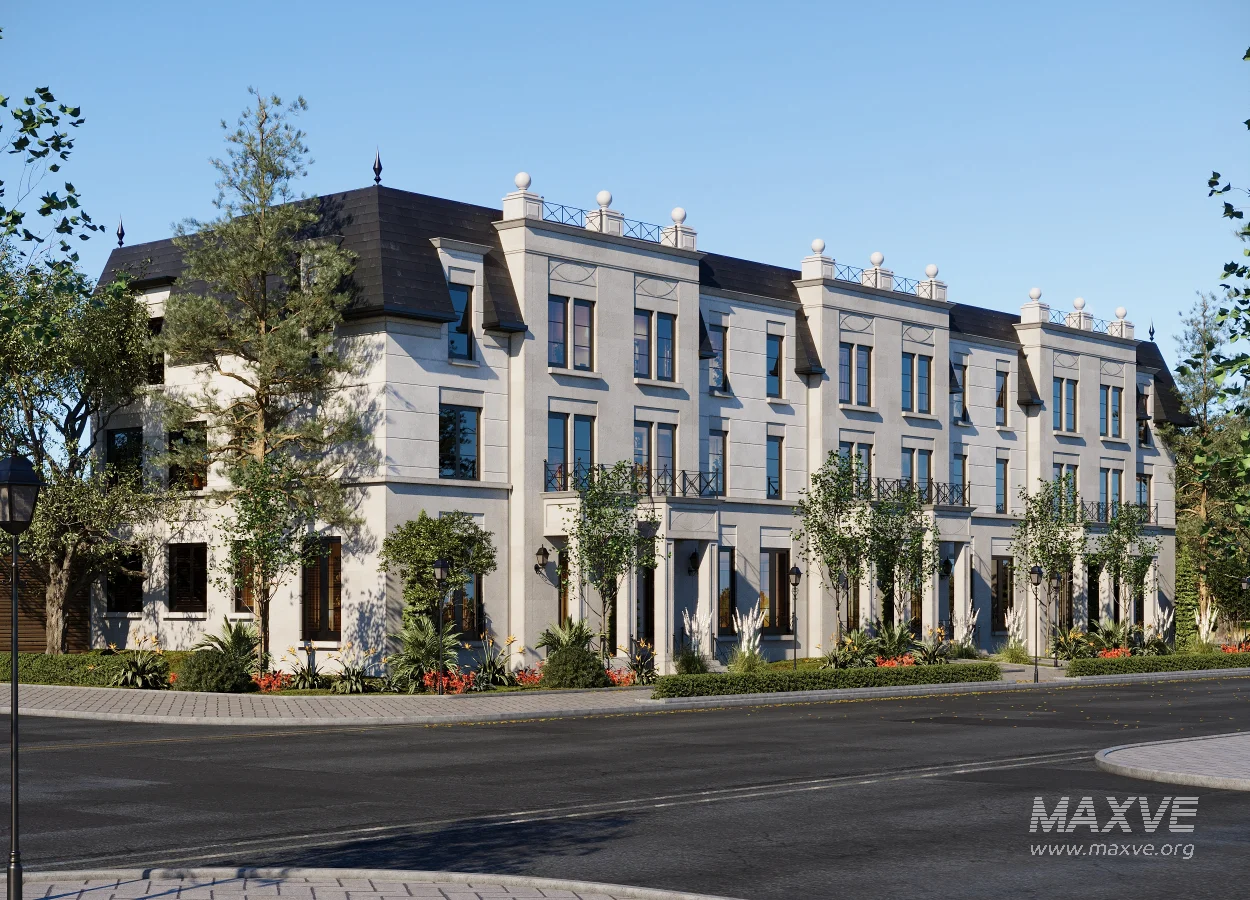 Neoclassical Townhouse Exterior Visualization – Full 3D Scene - Image 3