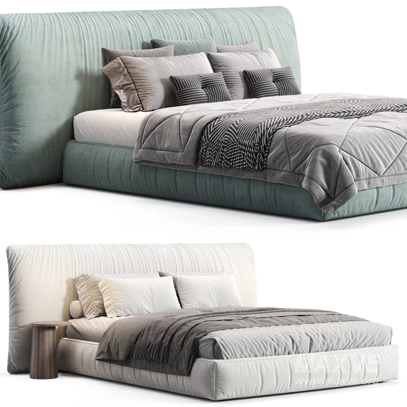 Alix Blue Cotton Linen Fabric Wide Headboard Luxury Bed - Image 6