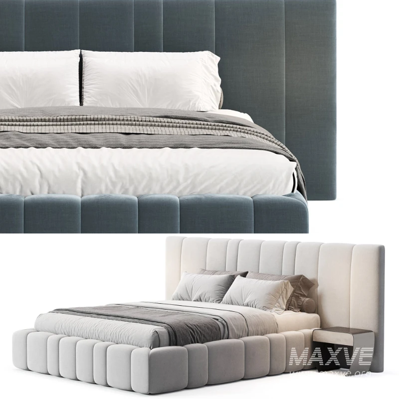 Areli Gray Blue Velvet Luxury Wide Headboard Bed - Image 7