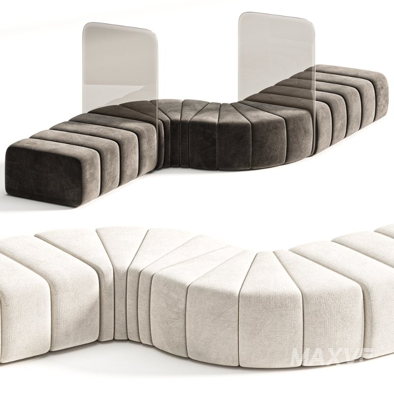 Bla Station Bob Curved Module Pouf with Plexiglass Divider - Image 6