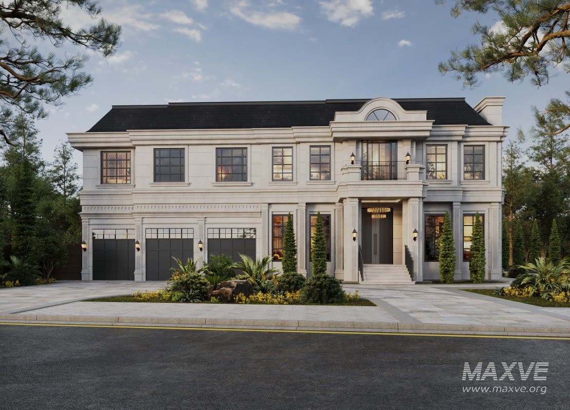 Neoclassical Villa Exterior Full 3D Scene Summer and Winter - Image 2