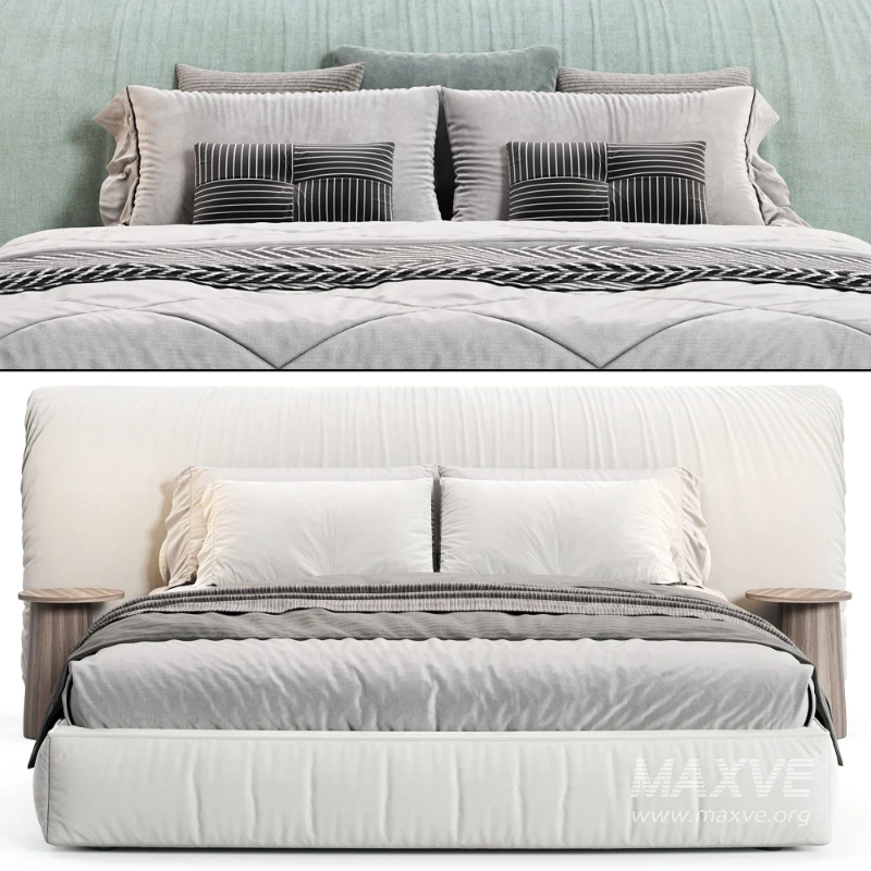 Alix Blue Cotton Linen Fabric Wide Headboard Luxury Bed - Image 7