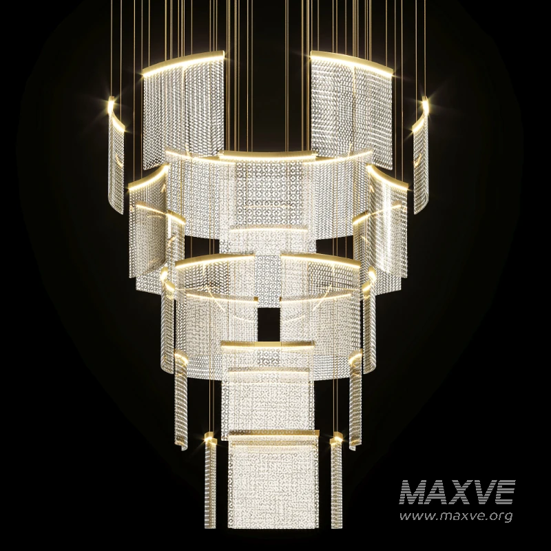 Designer Tile Chandelier For Foyer And High Ceiling Living Room - Image 3