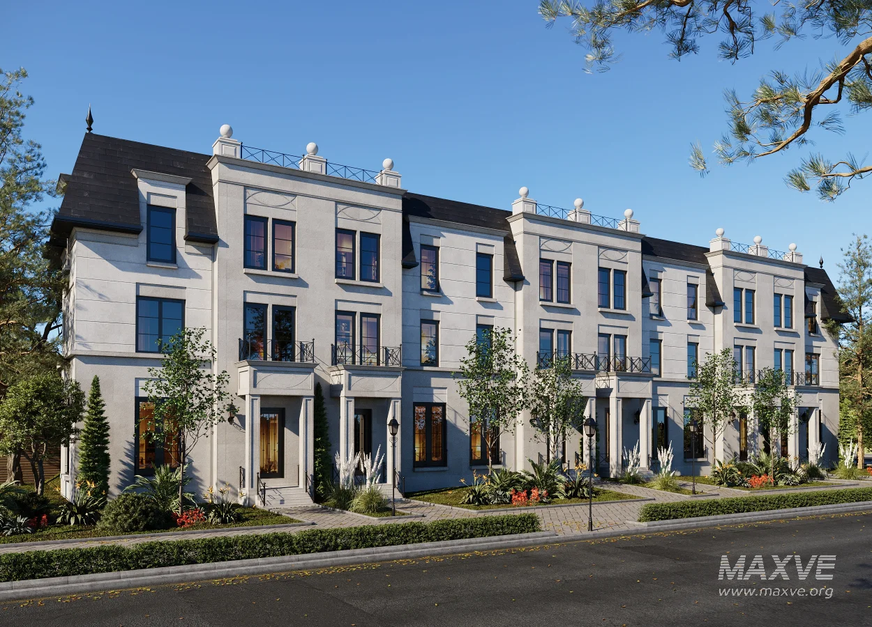 Neoclassical Townhouse Exterior Visualization – Full 3D Scene - Image 8