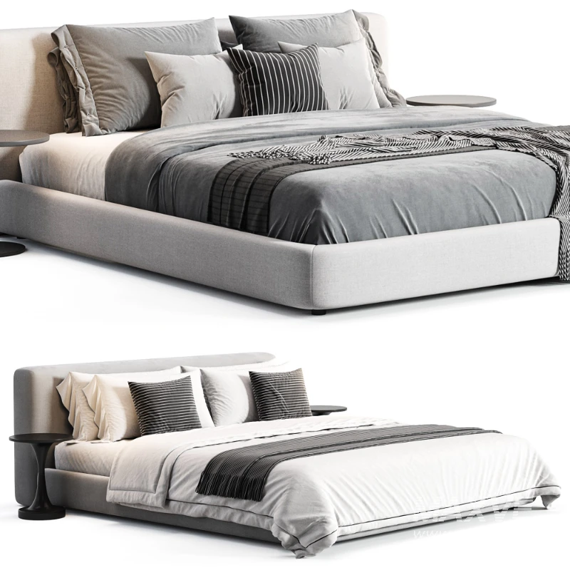 Amabilis Gray Cotton Linen Gray Fabric Contemporary Rectangular Headboard Bed - Image 1