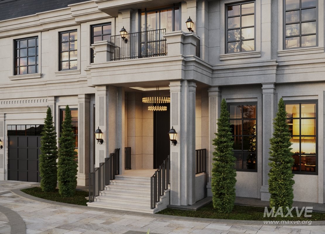 Neoclassical Villa Exterior Full 3D Scene Summer and Winter - Image 1