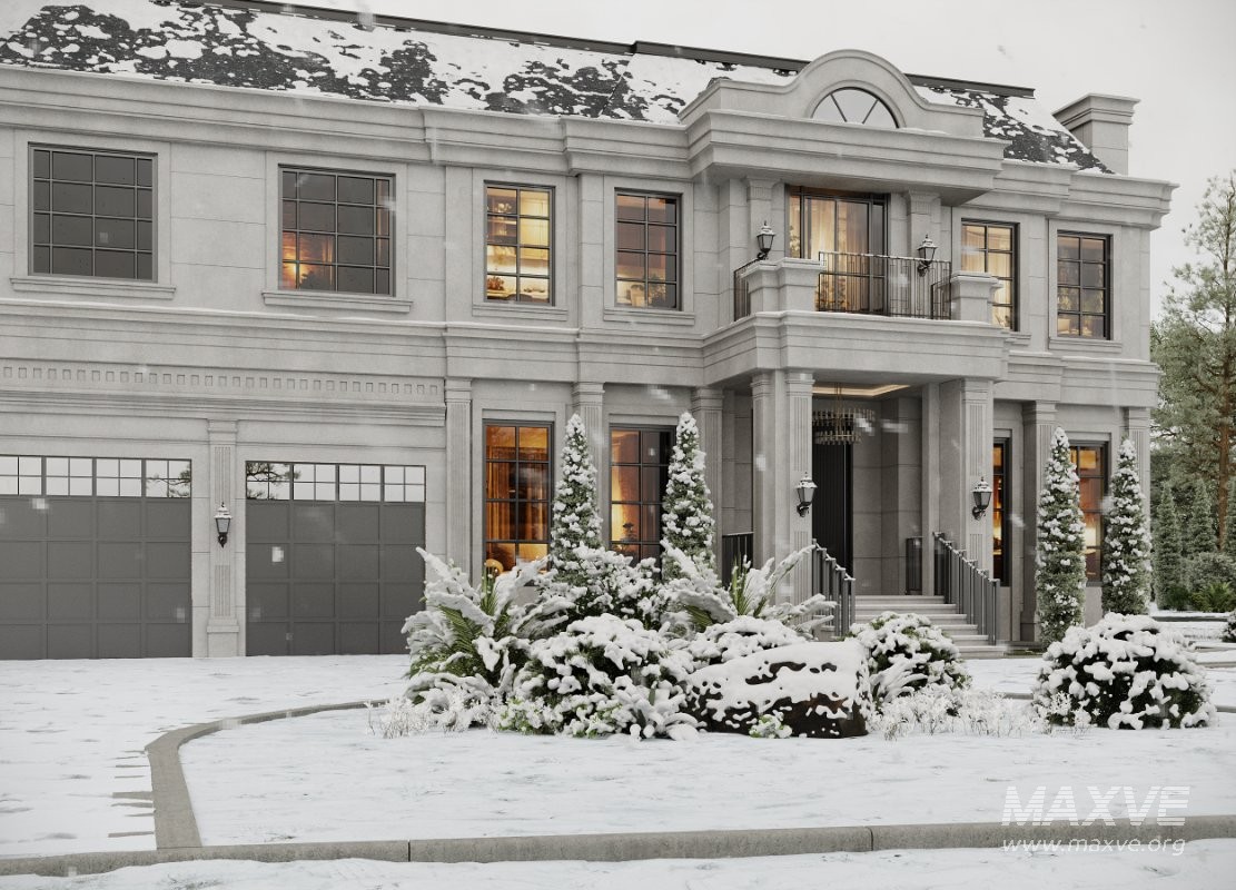 Neoclassical Villa Exterior Full 3D Scene Summer and Winter - Image 8