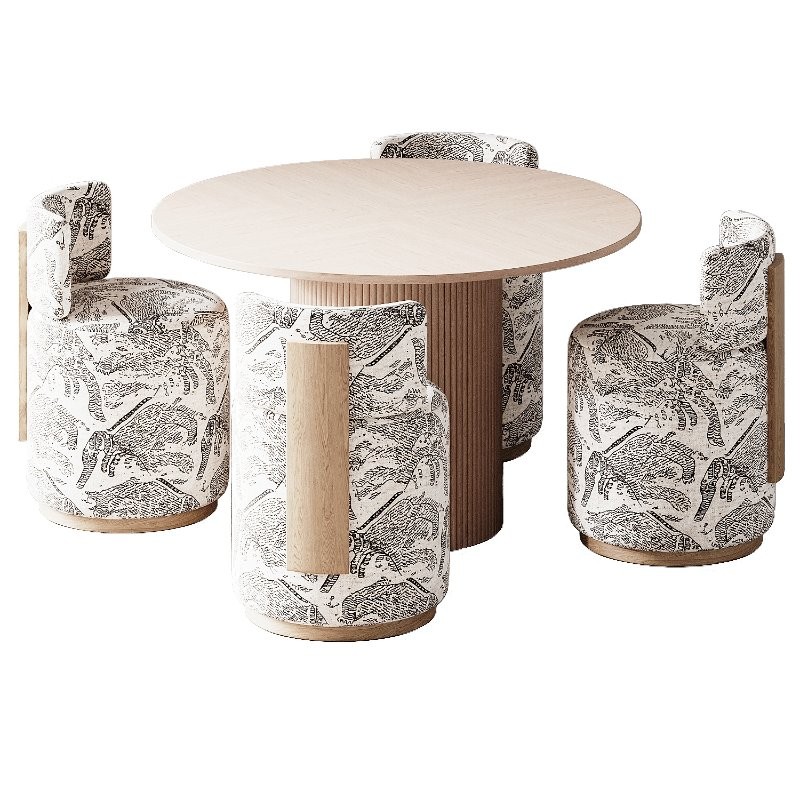 Modern Grand Swivel Dining Chairs and Magnus Round Wood Dining Table - Image 1