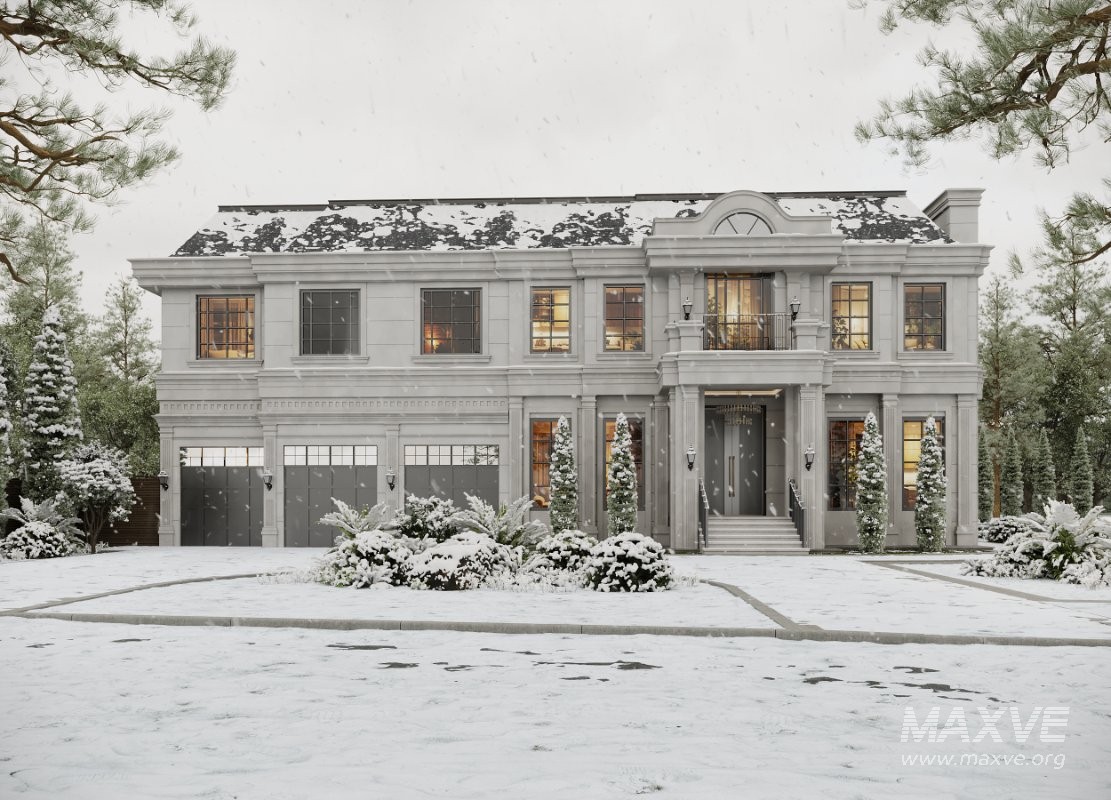 Neoclassical Villa Exterior Full 3D Scene Summer and Winter - Image 3