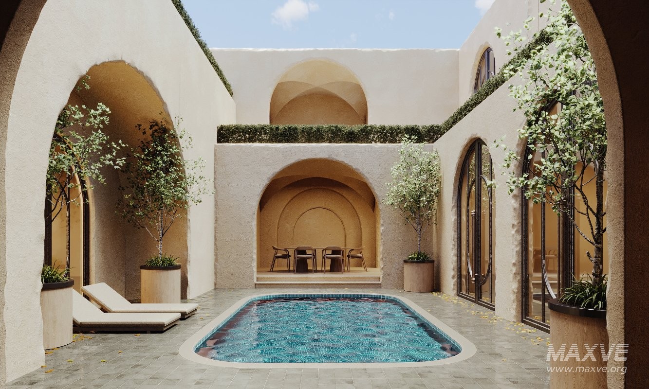 Elegant Moroccan–Mediterranean Courtyard Pool - Image 1