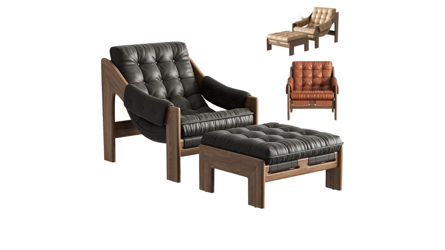 Four Hands Halston Chair with Ottoman - Image 4