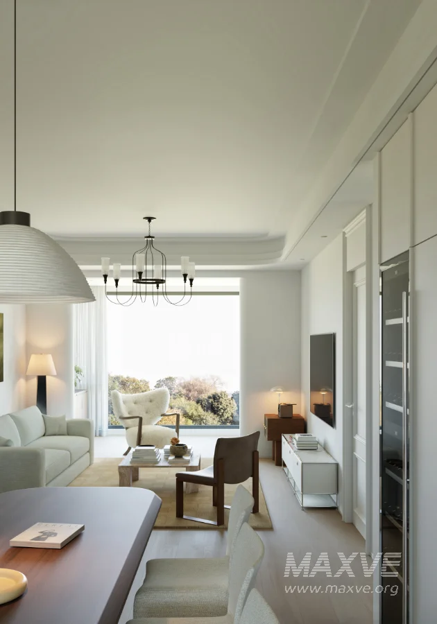 Modern living room and dining room office room interior scene - Image 16