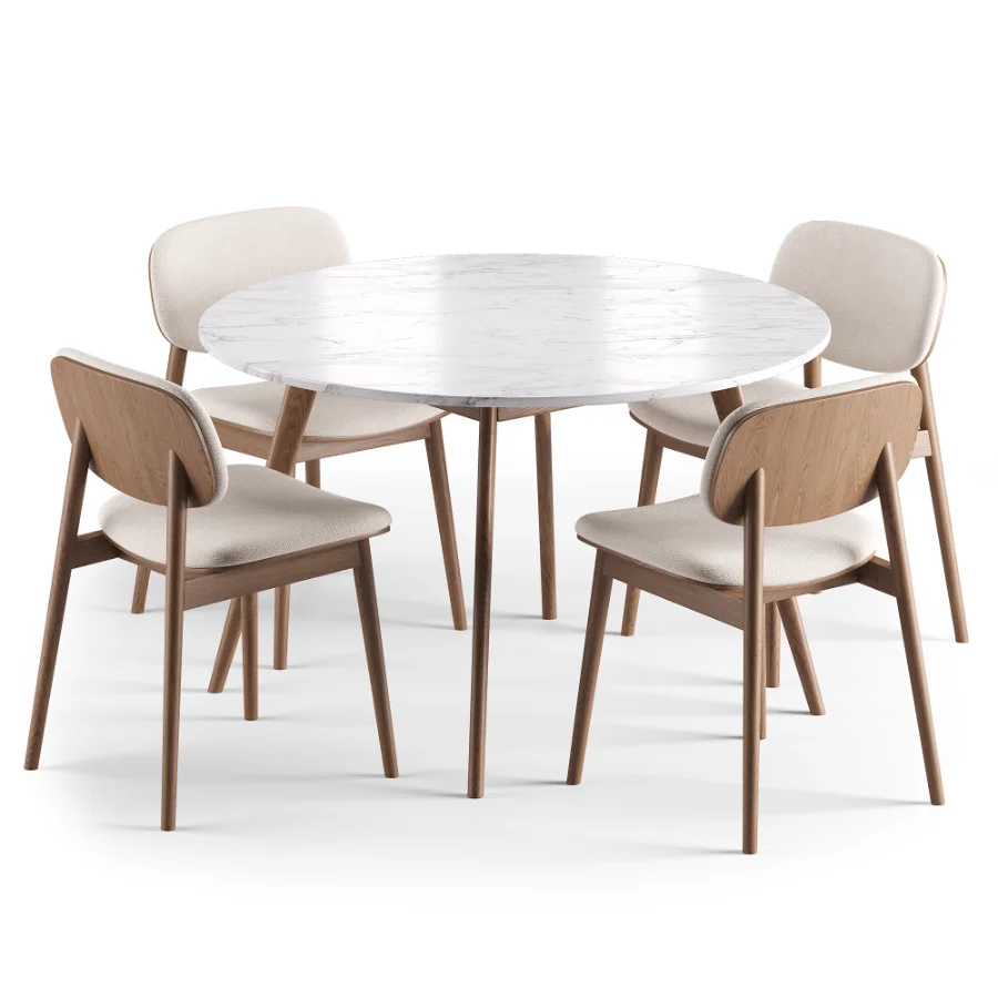 Lando Leather Dining Chair and Oia White Marble Dining Table - Image 4