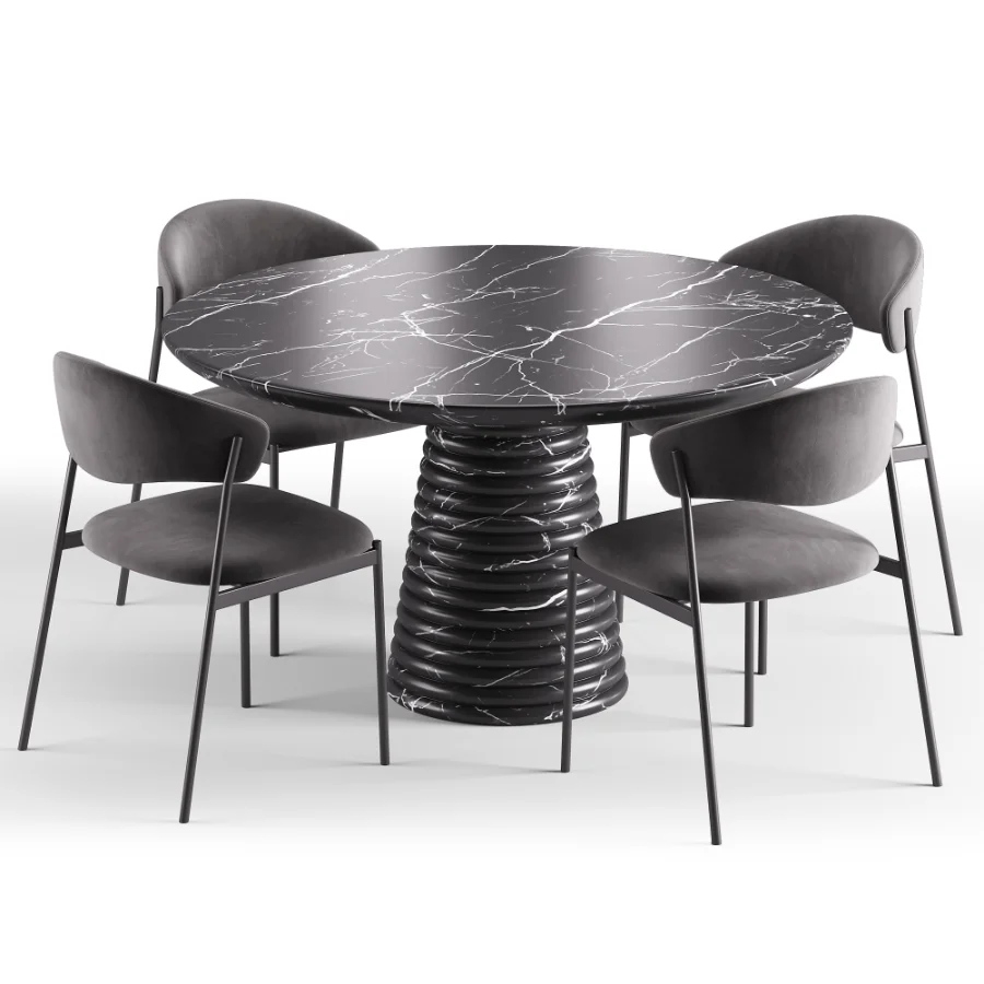 Damato Sand Velvet Dining Chair and Taza Round Marble Dining Table - Image 6