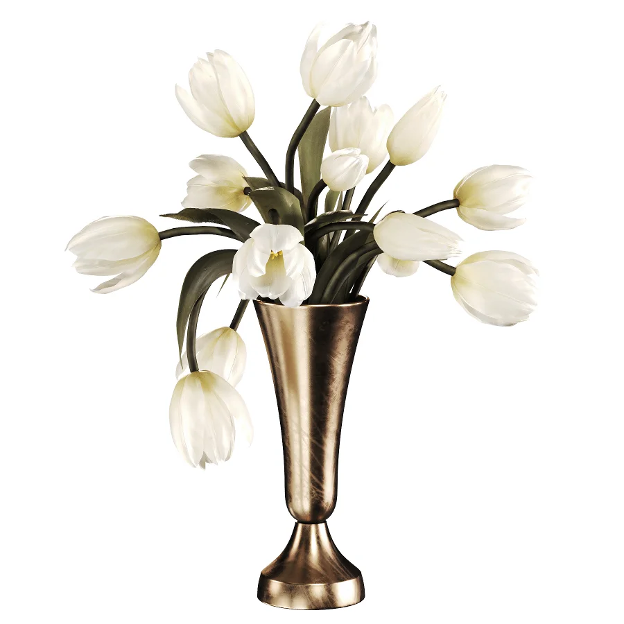 Ivory Tulips in Brass Vase - Image 3