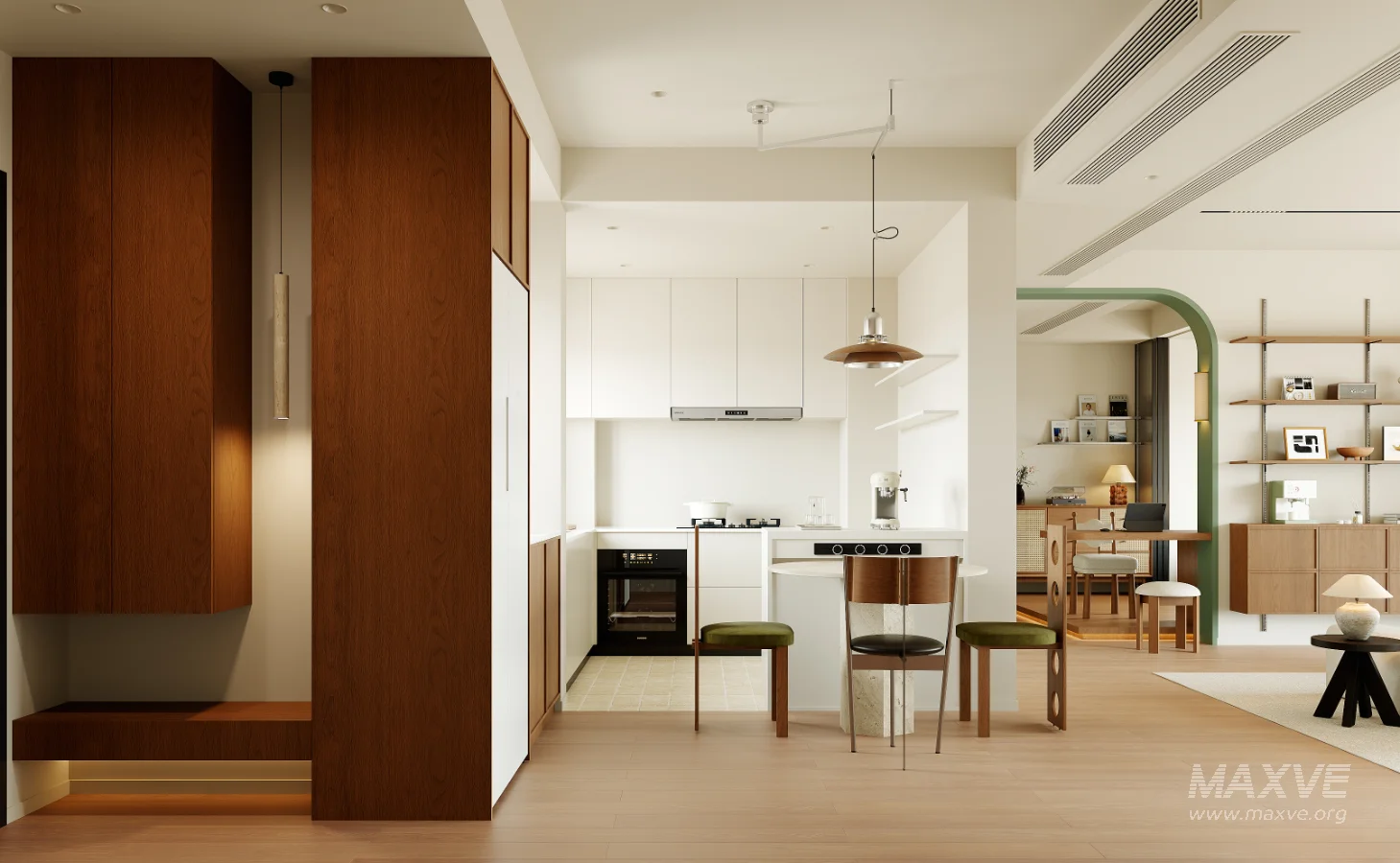 Modern living room and dining room bedroom interior scene - Image 1