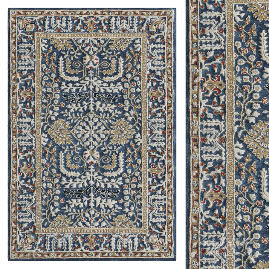 Antiquity Hand Tufted Dark Blue Area Rug - Image 1