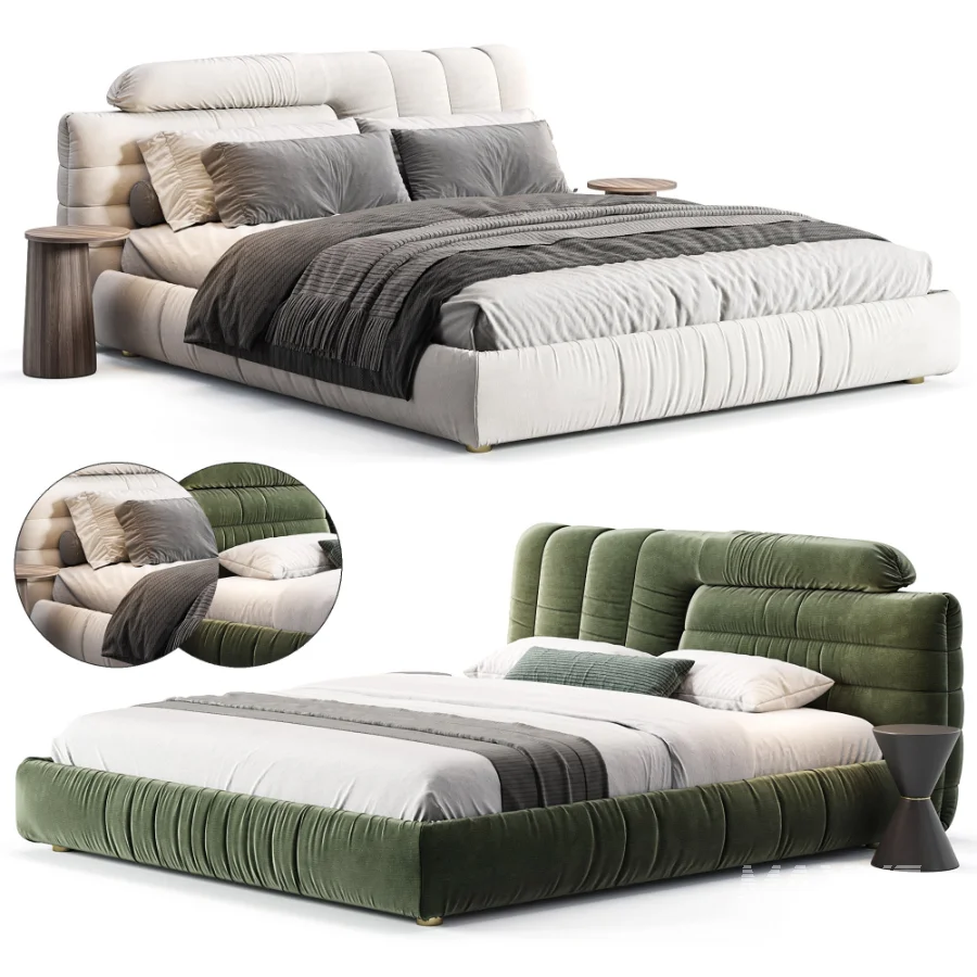 Estonia Suede Fabric Modern Upholstered Headboard Bed - Image 4