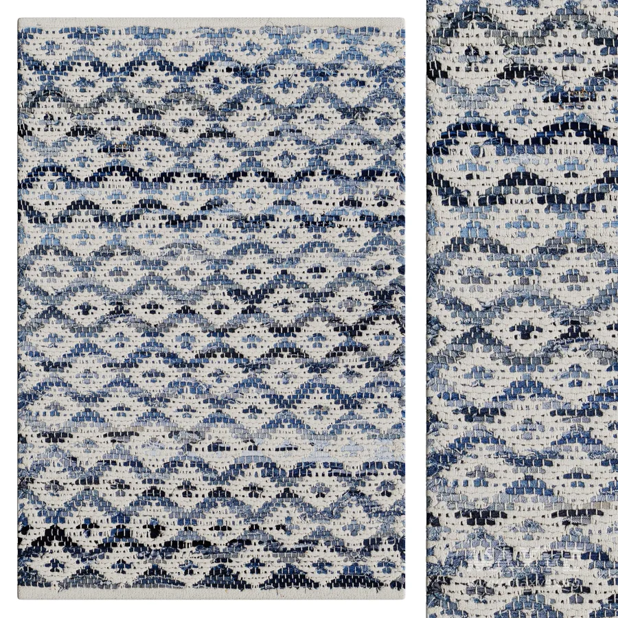 Denim Rag Diamond Ivory Handwoven Cotton Rug - Image 1
