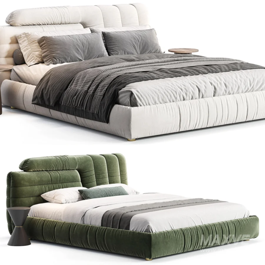 Estonia Suede Fabric Modern Upholstered Headboard Bed - Image 2