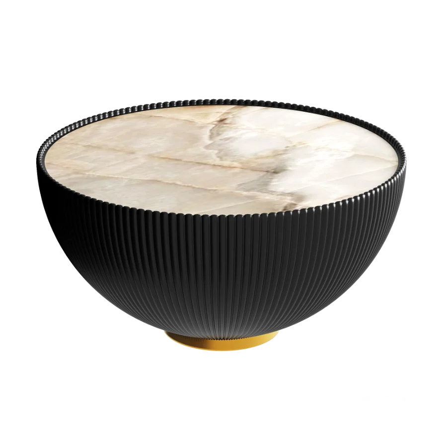 Round Sintered Stone Leather Drum Coffee Table Set - Image 1