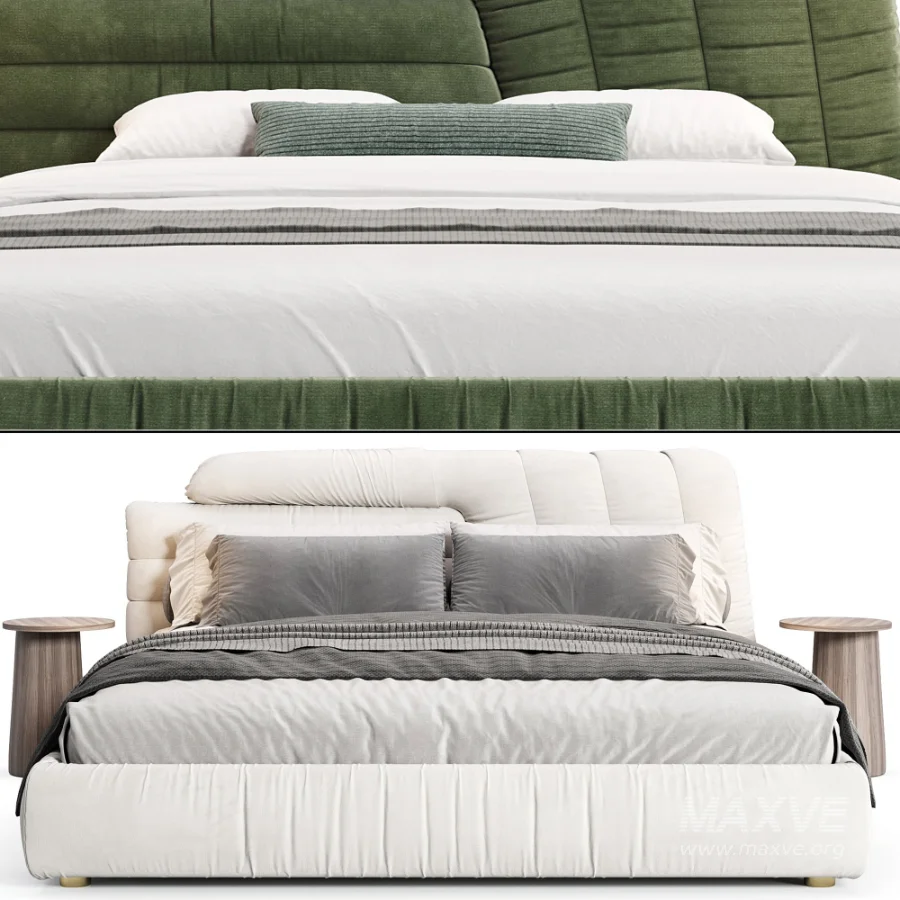 Estonia Suede Fabric Modern Upholstered Headboard Bed - Image 1