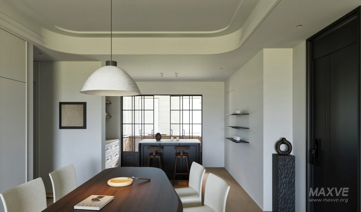Modern living room and dining room office room interior scene - Image 3
