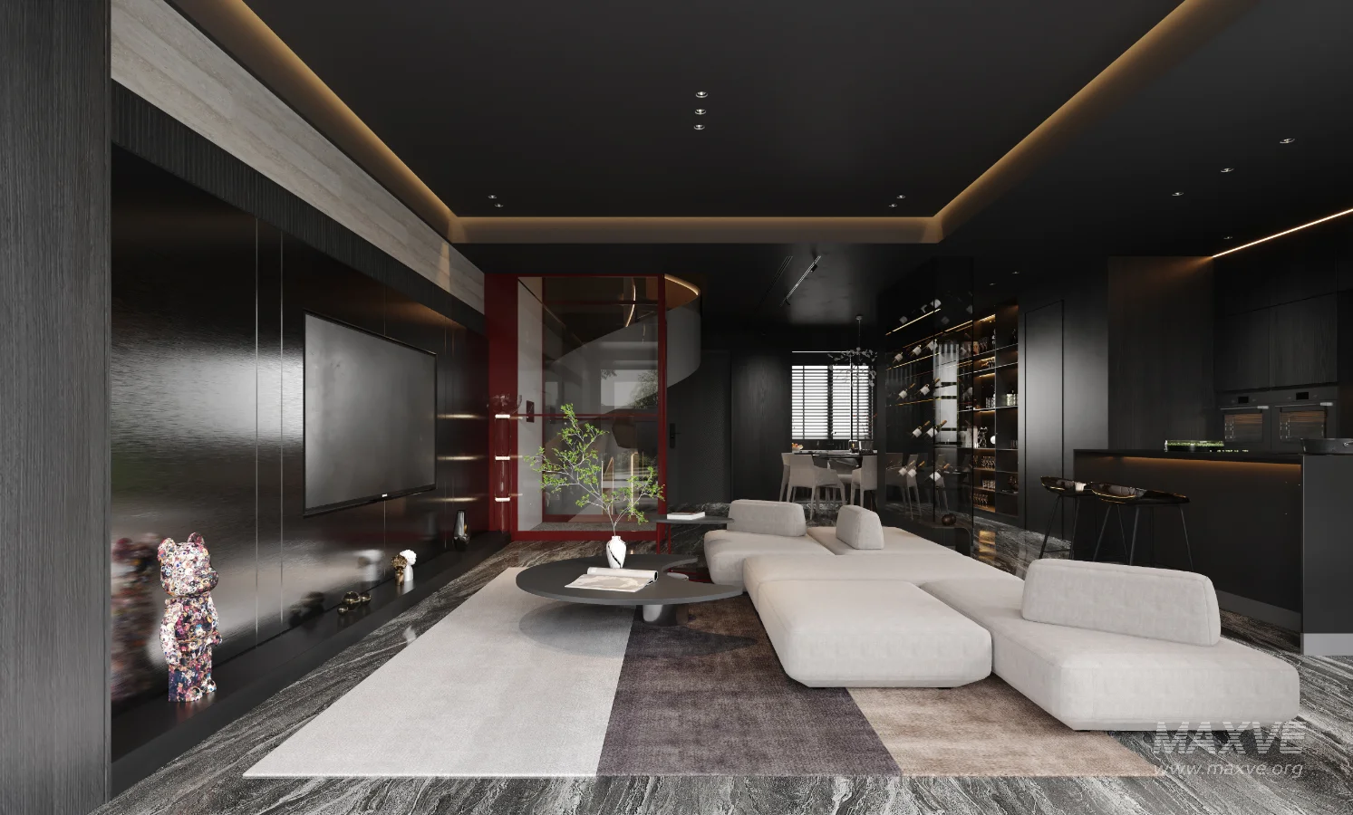 Modern living room and dining room interior scene - Image 10