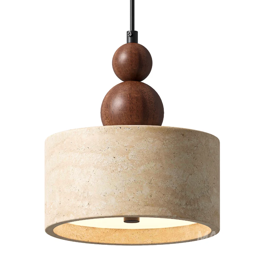 Traditional Japanese Travertine Cylinder Pendant Light - Image 2
