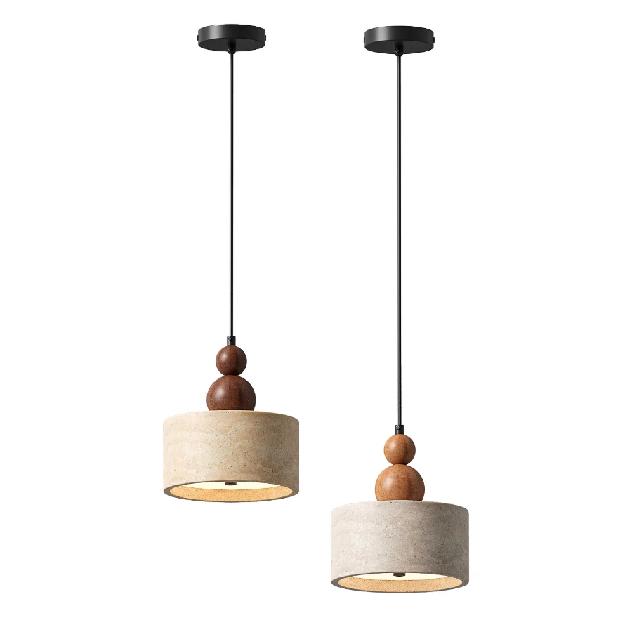 Traditional Japanese Travertine Cylinder Pendant Light - Image 3
