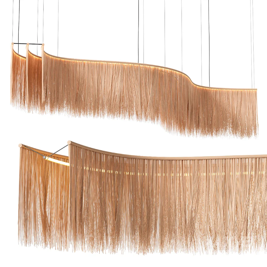 Japandi Style Wavy Rattan Pendant Light - Image 1