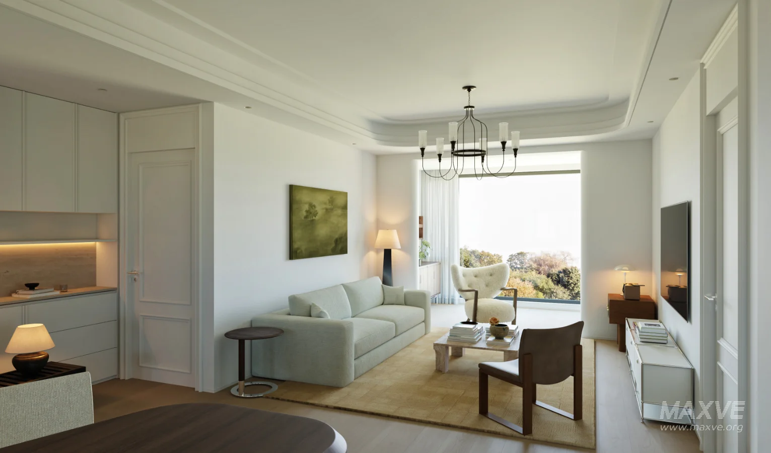 Modern living room and dining room office room interior scene - Image 2