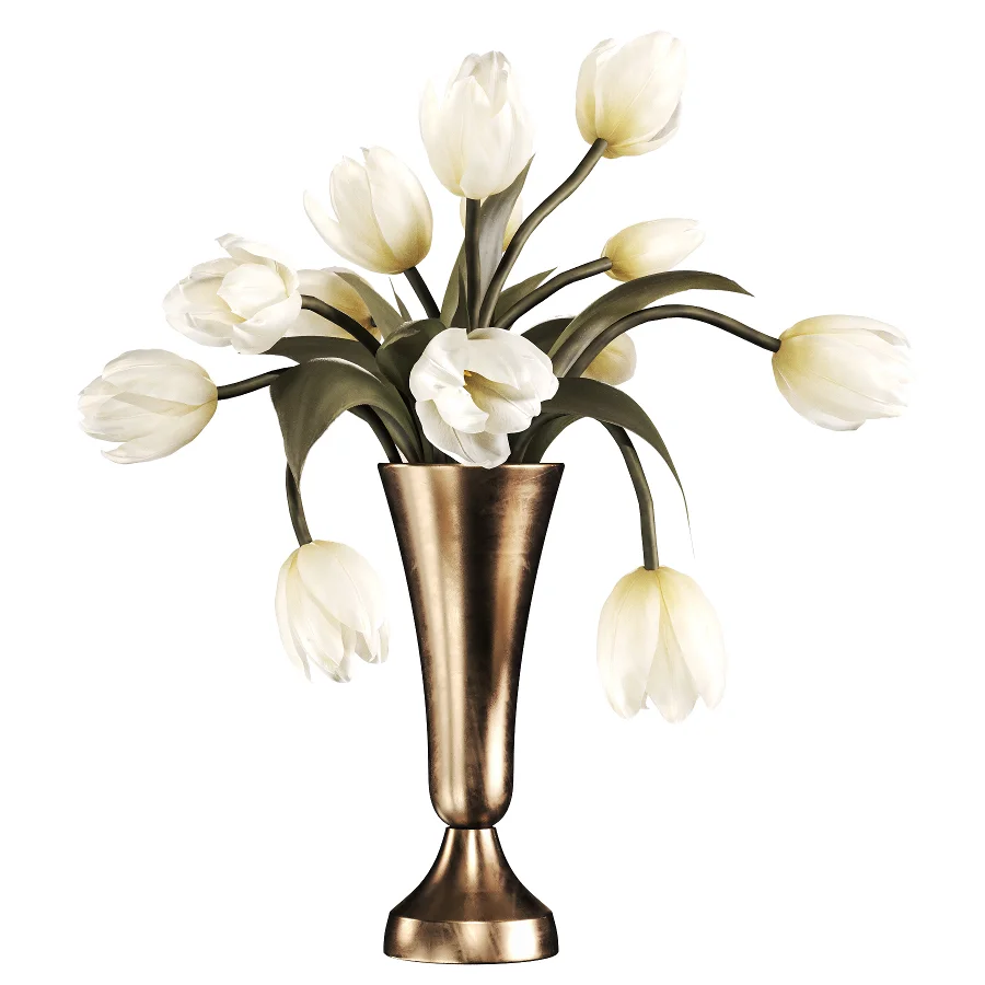 Ivory Tulips in Brass Vase - Image 2