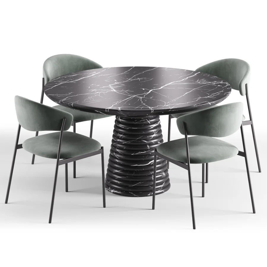 Damato Sand Velvet Dining Chair and Taza Round Marble Dining Table - Image 4
