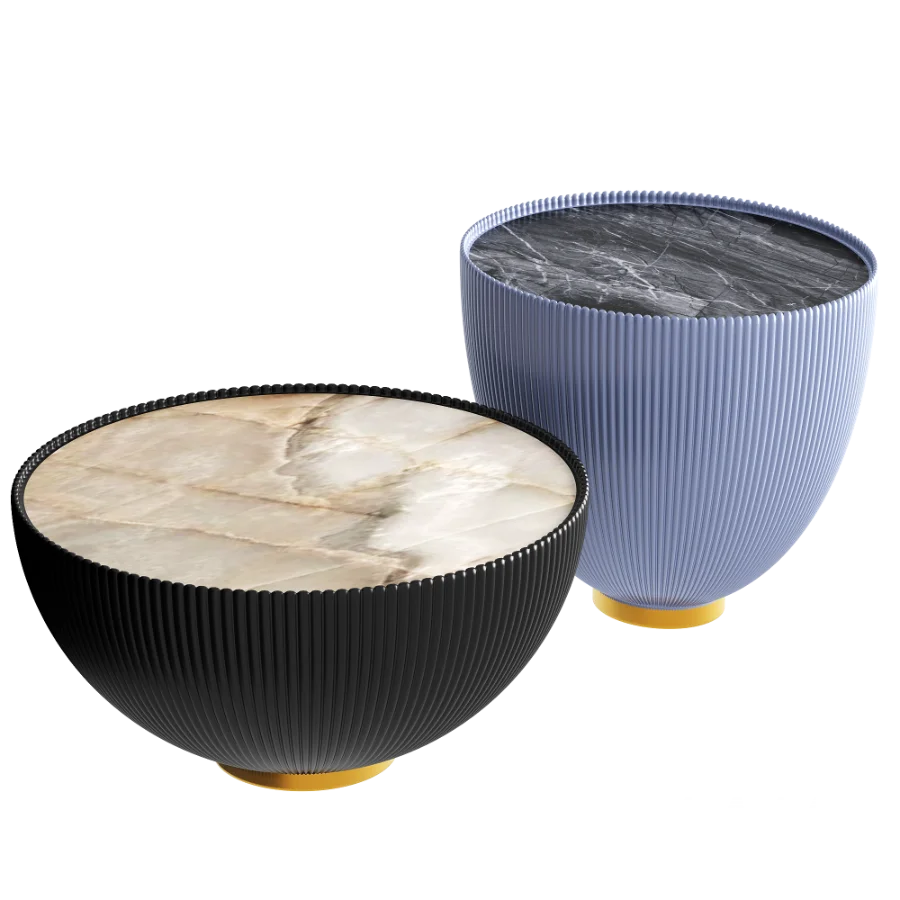 Round Sintered Stone Leather Drum Coffee Table Set - Image 4