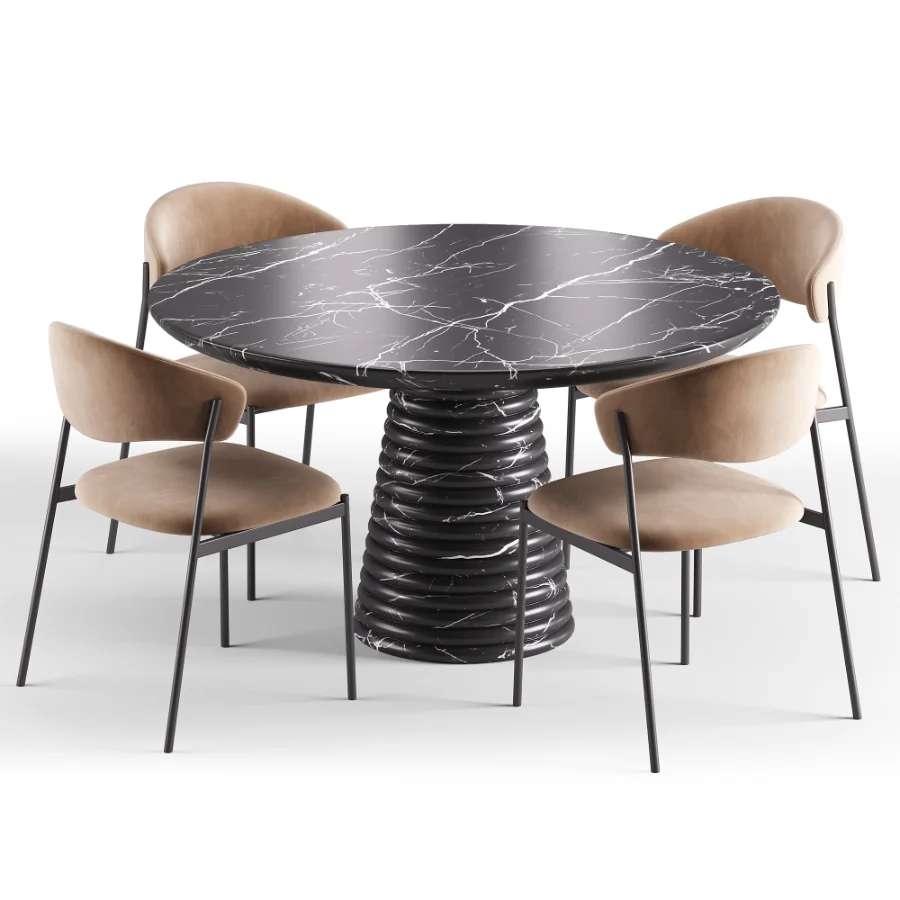 Damato Sand Velvet Dining Chair and Taza Round Marble Dining Table - Image 5