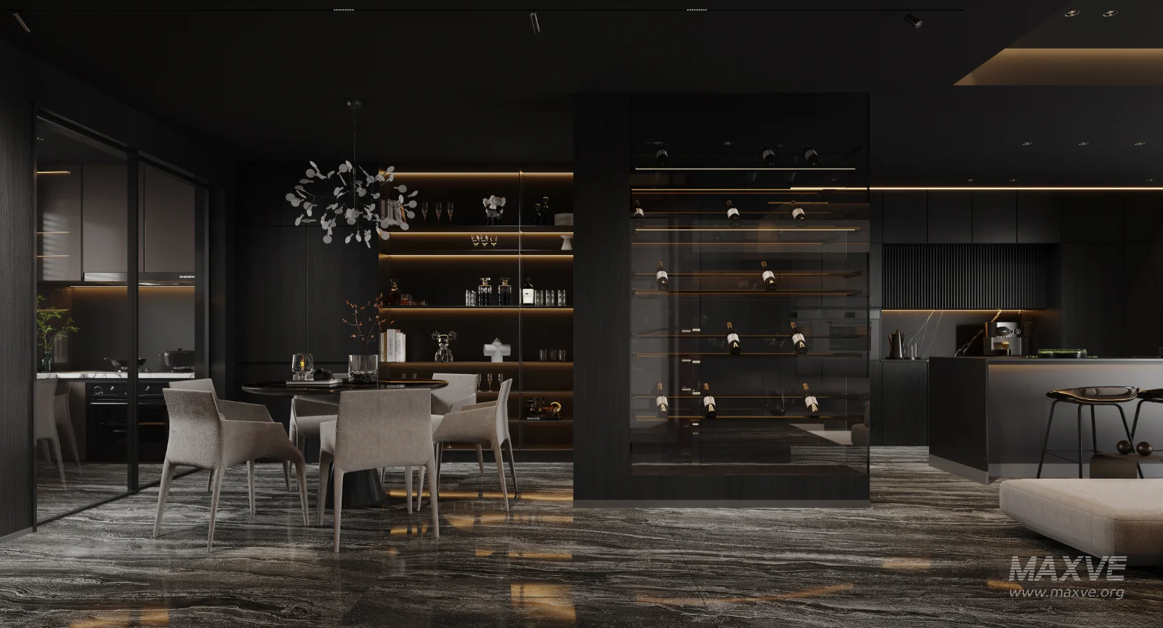 Modern living room and dining room interior scene - Image 1