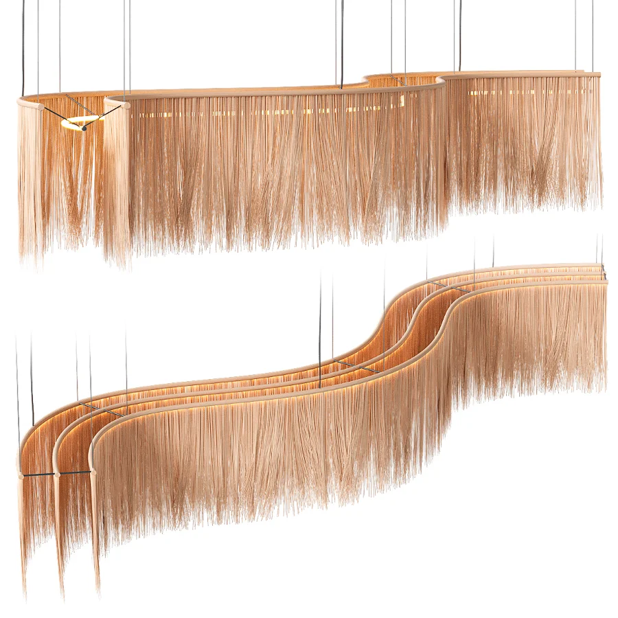 Japandi Style Wavy Rattan Pendant Light - Image 2