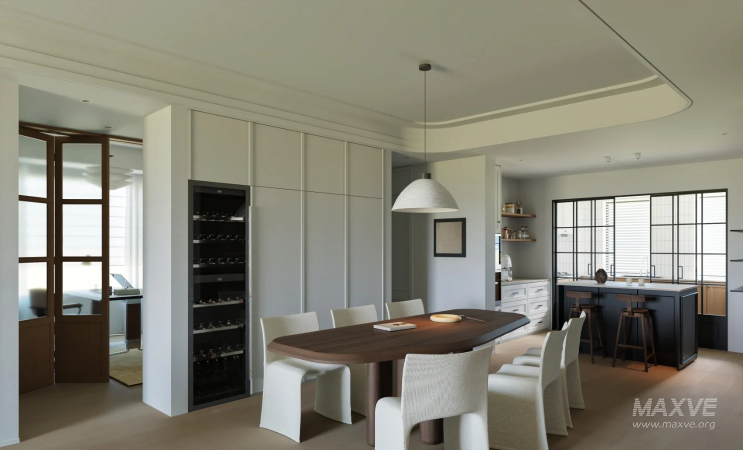 Modern living room and dining room office room interior scene - Image 1