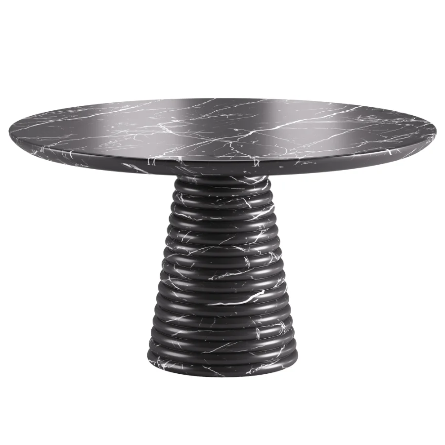 Damato Sand Velvet Dining Chair and Taza Round Marble Dining Table - Image 3