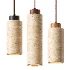 Traditional Japanese Cylinder Yellow Travertine Pendant Light - Thumbnail 4