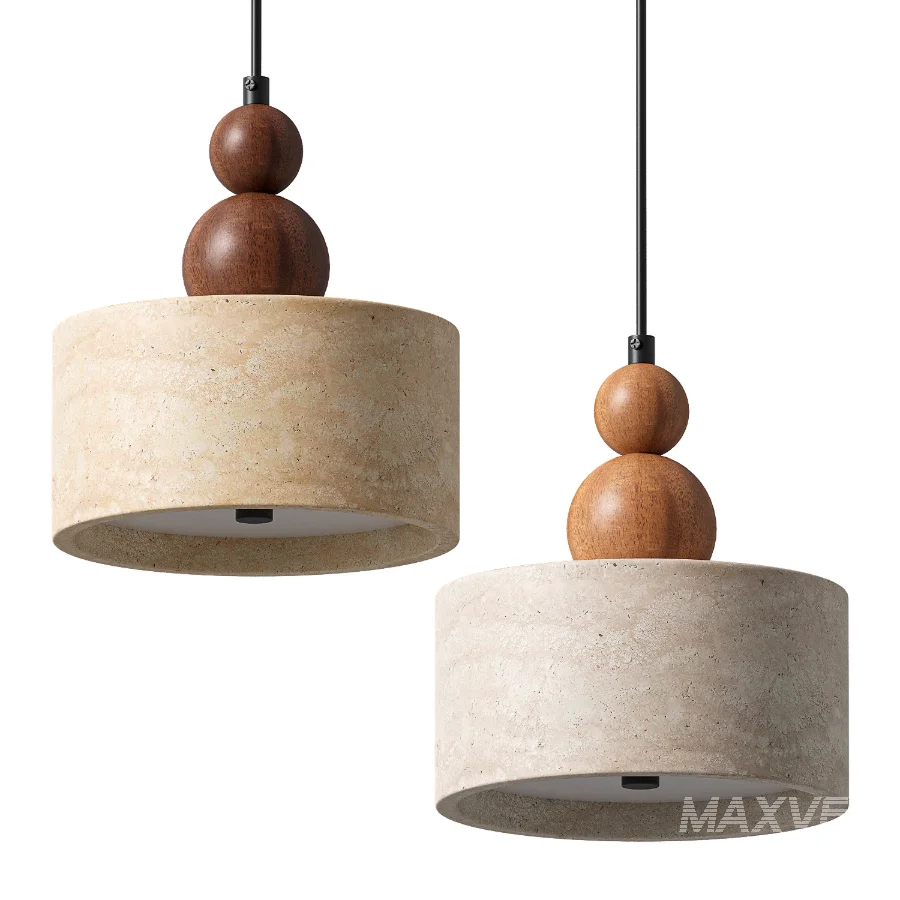 Traditional Japanese Travertine Cylinder Pendant Light - Image 4