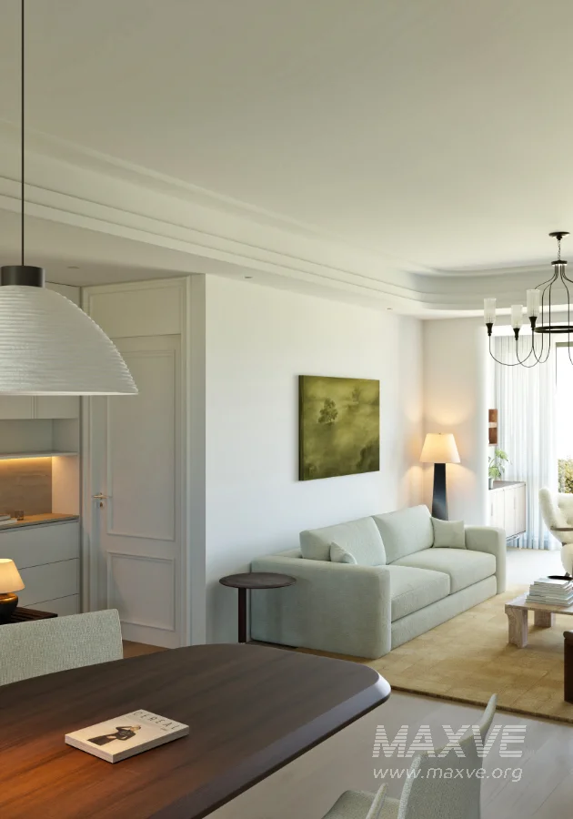 Modern living room and dining room office room interior scene - Image 11