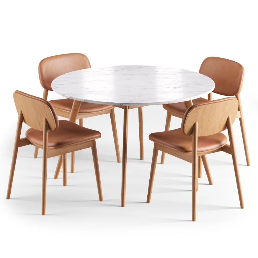 Lando Leather Dining Chair and Oia White Marble Dining Table - Image 7