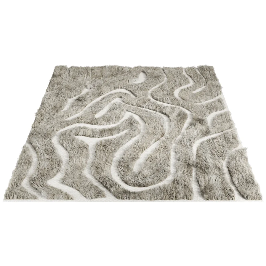 Modern Abstract Wool Wave Rug 033 - Image 4